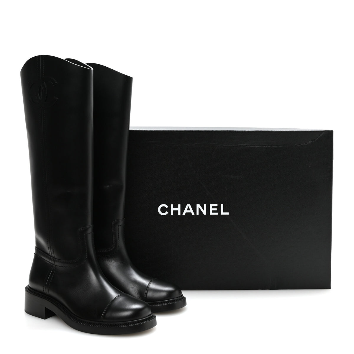 Calfskin Cap Toe CC Riding Boots 39.5 Black