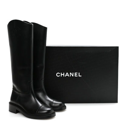 Chanel Calfskin Cap Toe CC Riding Boots 39.5 Black 8 of 8