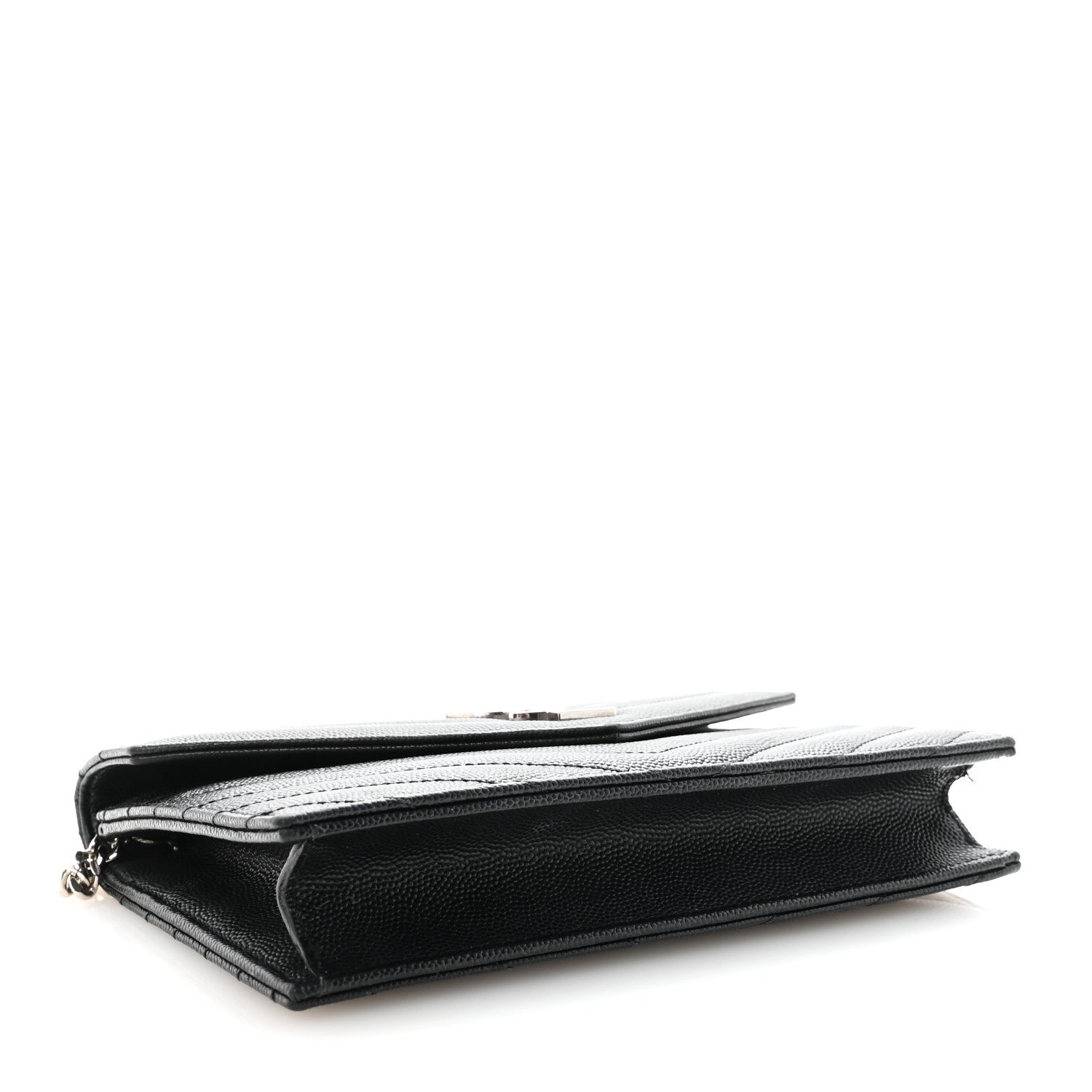 Saint Laurent Grain De Poudre Matelasse Chevron Monogram Envelope Chain Wallet Black 4 of 10