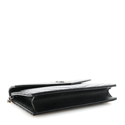 Saint Laurent Grain De Poudre Matelasse Chevron Monogram Envelope Chain Wallet Black 4 of 10
