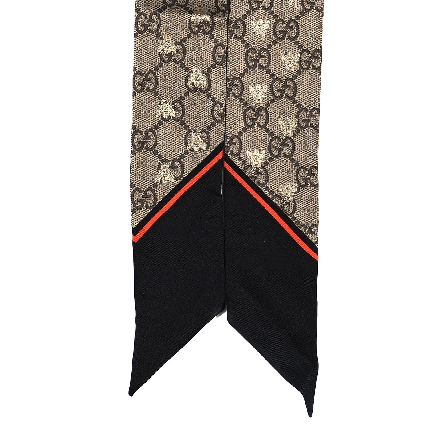 Silk Twill GG Monogram GG Bee Neck Bow Scarf Black Red
