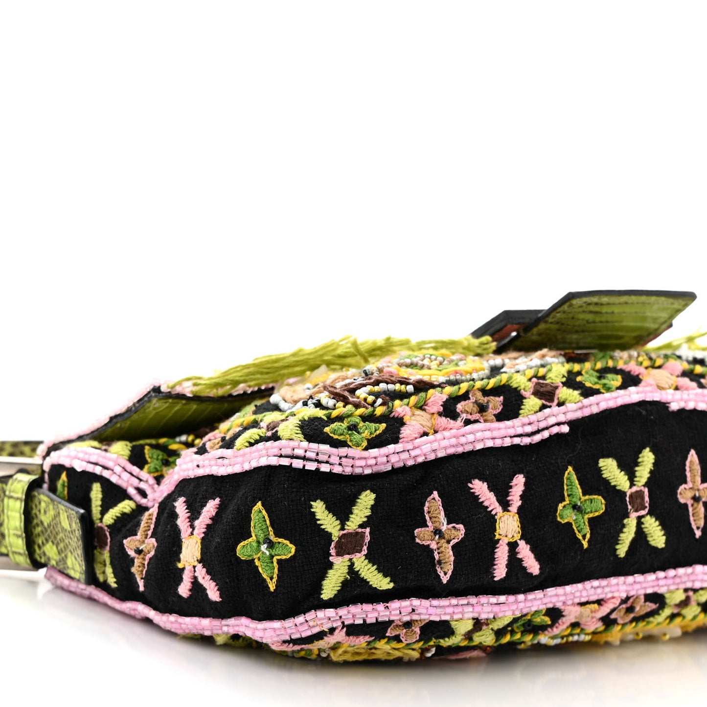 Canvas Lizard Beaded Baguette Black Multicolor