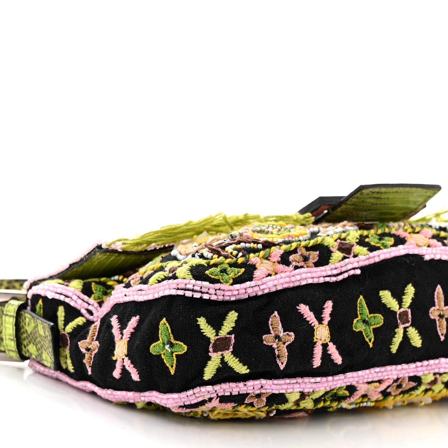 Fendi Canvas Lizard Beaded Baguette Black Multicolor 8 of 12