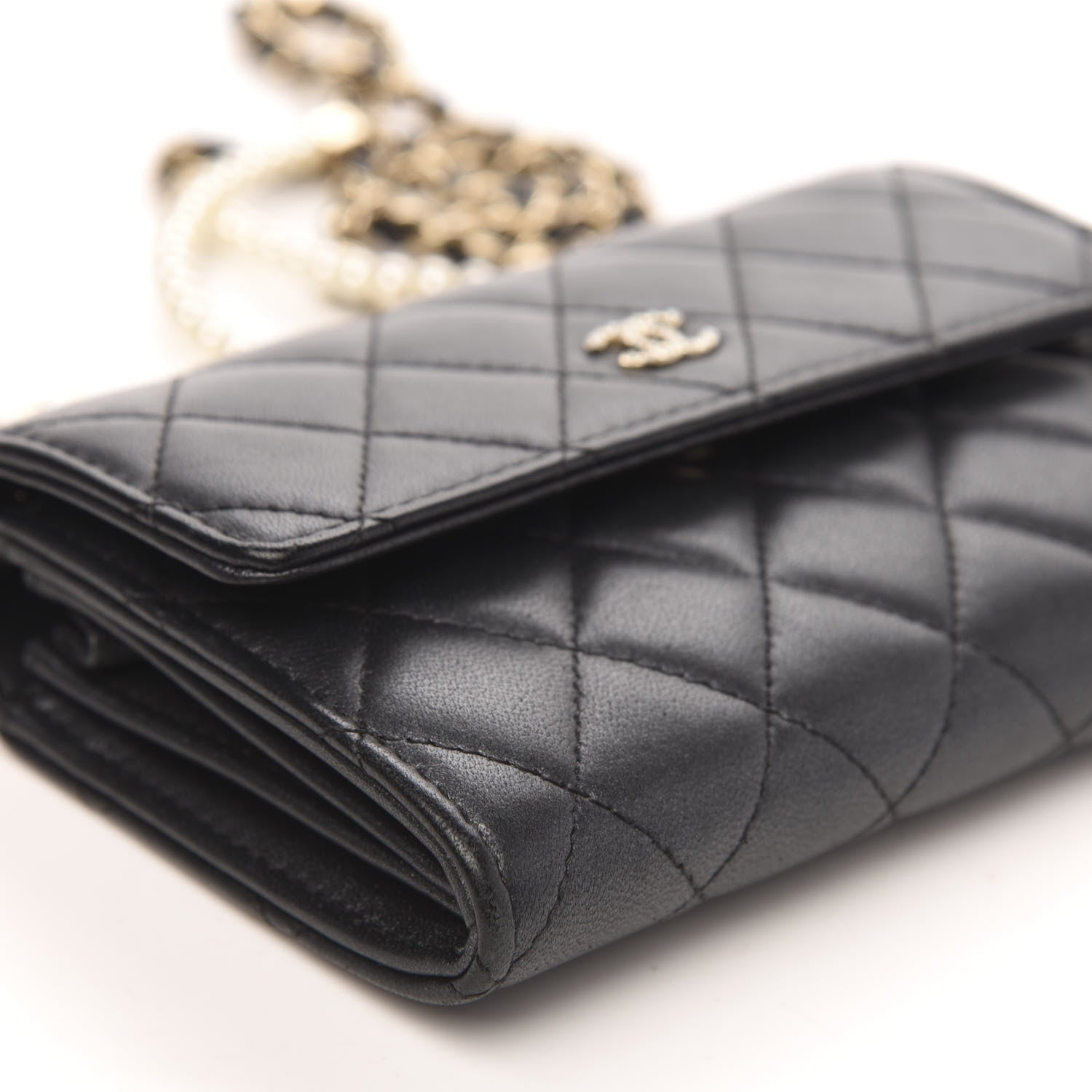 Chanel Lambskin Quilted Pearl Clutch With Chain Black 9 of 11