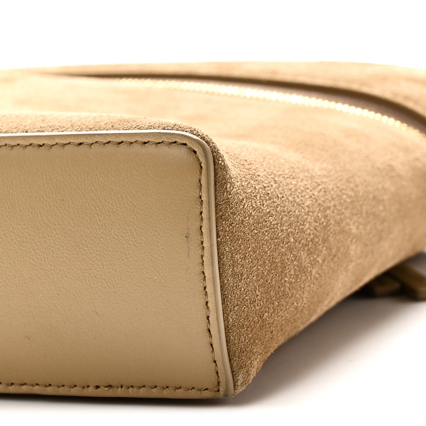 Suede Calfskin Large Trapeze Large Top Handle Slim Vanity With Chain Beige