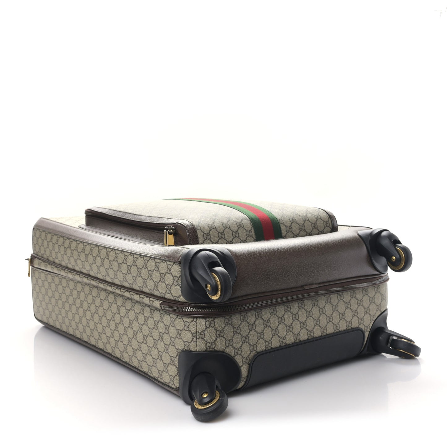 GG Supreme Monogram Textured Dollar Calfskin Web Large Savoy Trolley Suitcase Beige Ebony