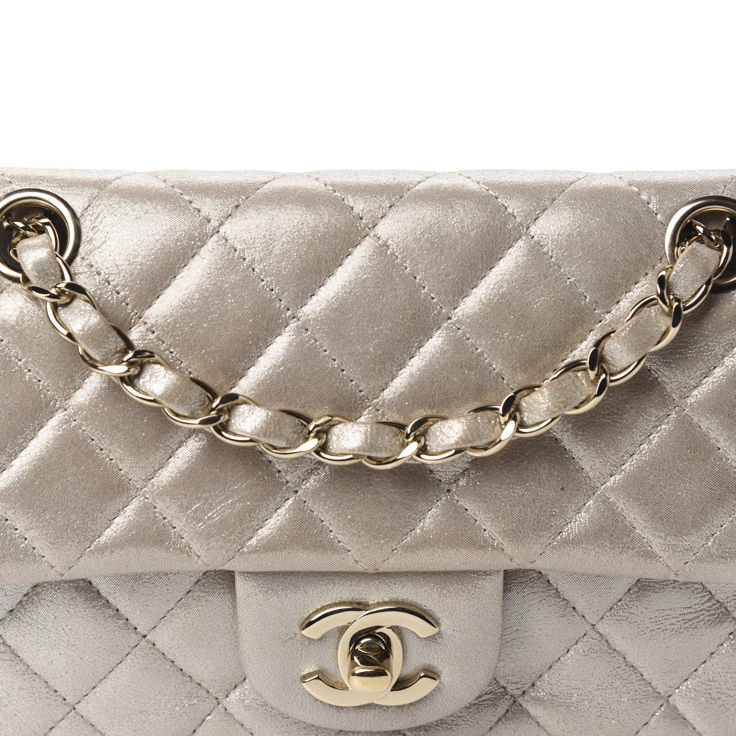 Chanel Iridescent Calfskin Quilted Mini Rectangular Flap Light Gold 10 of 11