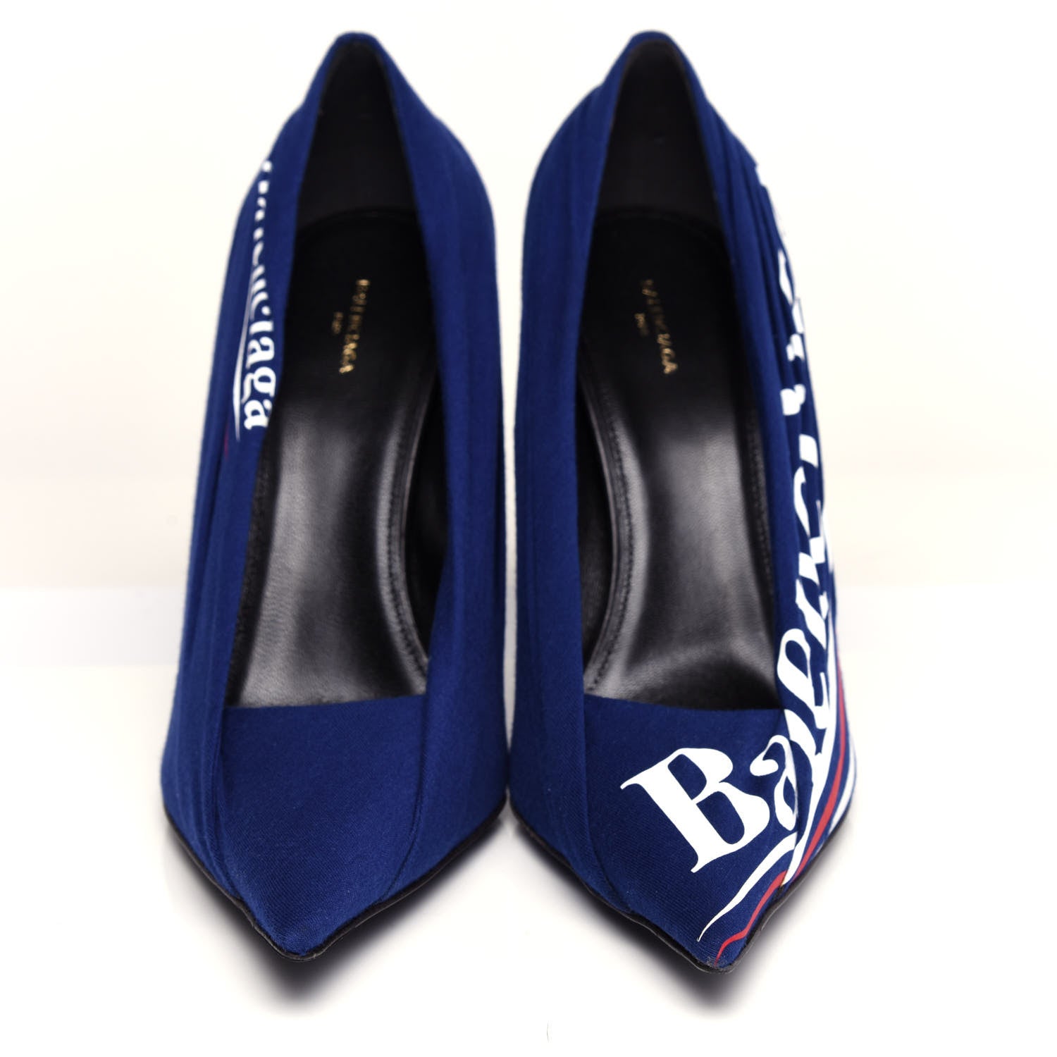 Balenciaga Jersey Crepe Political Campaign Logo Knife 115 Pointed Pumps 41 Pacifique White Rouge 5 of 11