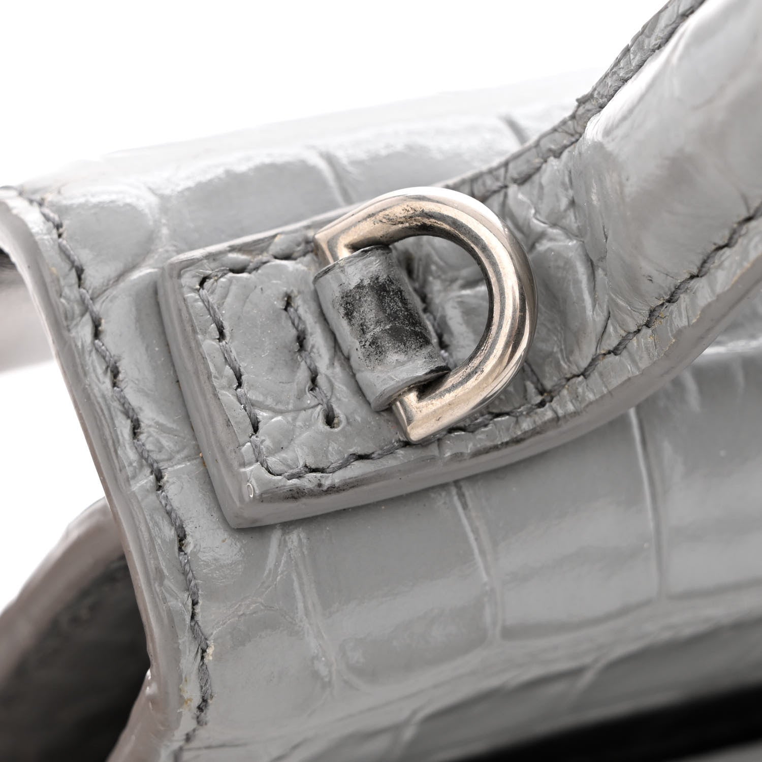 Balenciaga Shiny Calfskin Crocodile Embossed XS Sharp Top Handle Bag Balenciaga Grey 13 of 13