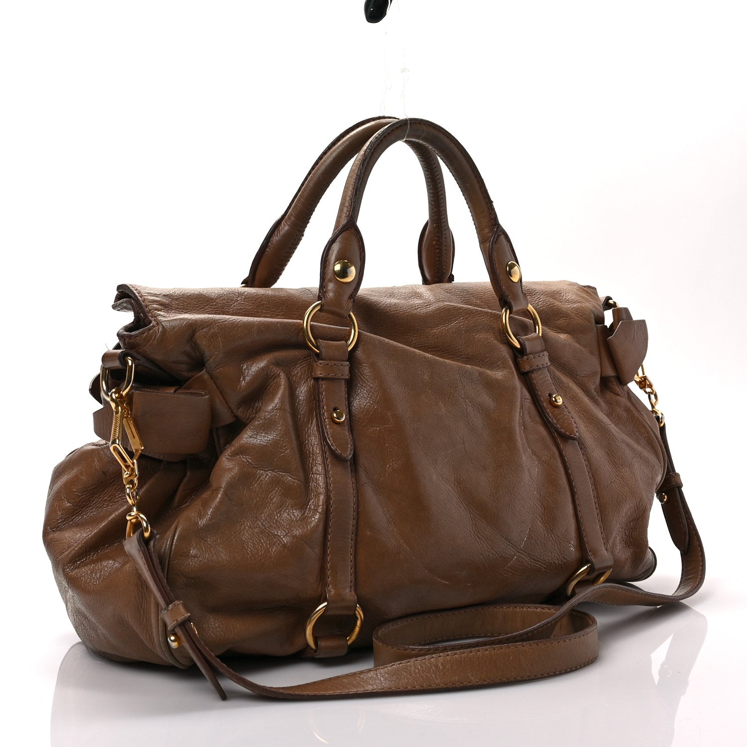 Miu Miu Vitello Lux Bow Bag Brown 4 of 11