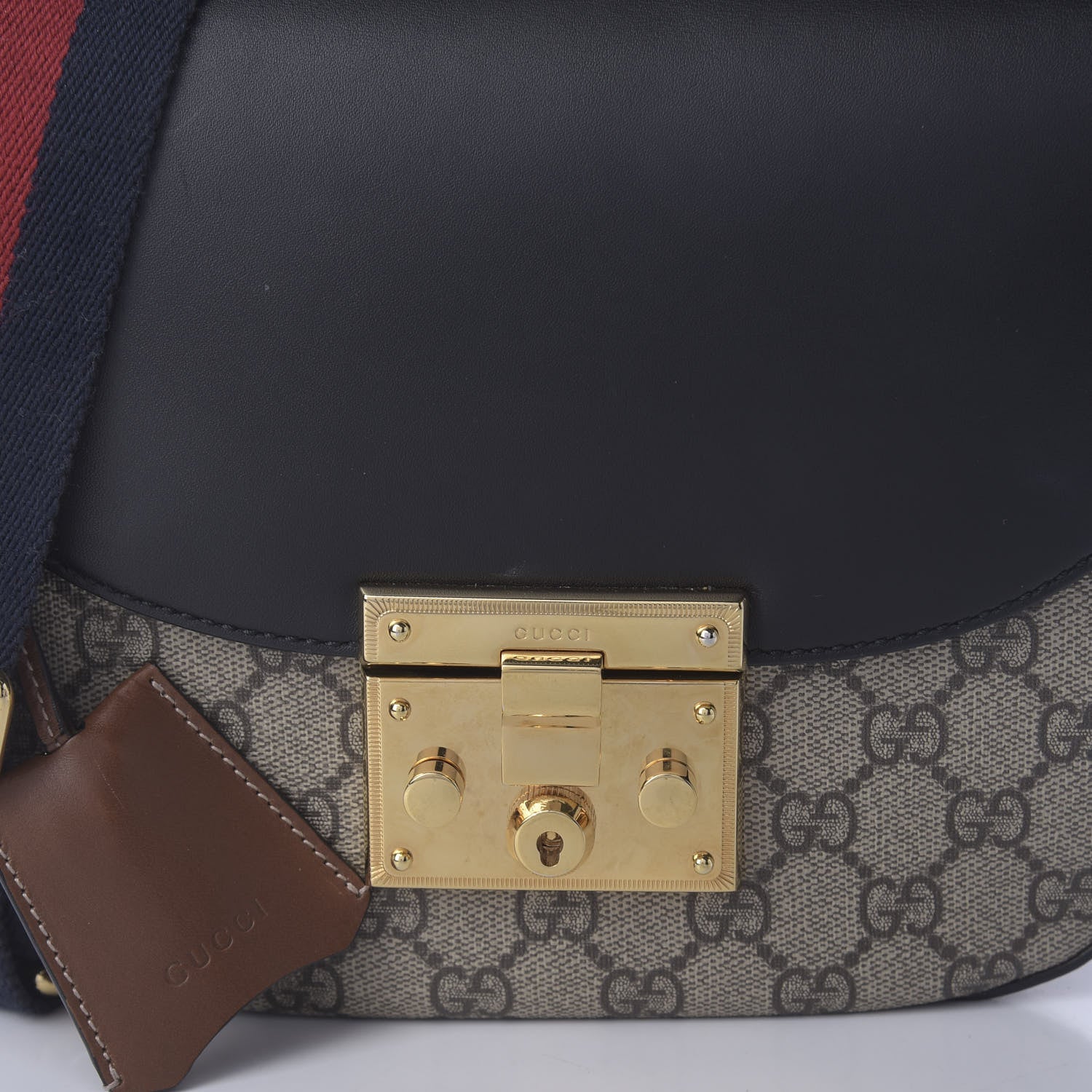 Gucci GG Supreme Monogram Web Medium Padlock Messenger Shoulder Bag Black 10 of 10