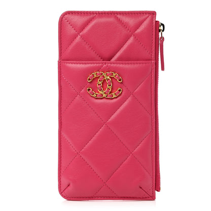 Chanel Shiny Goatskin Quilted Chanel 19 Flat Wallet Pouch Dark Pink 1 of 7