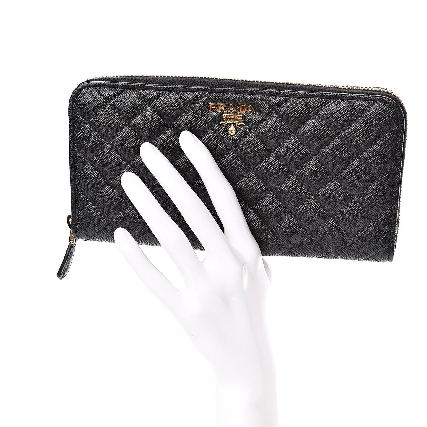 Saffiano Quilted Zip Around Wallet Black