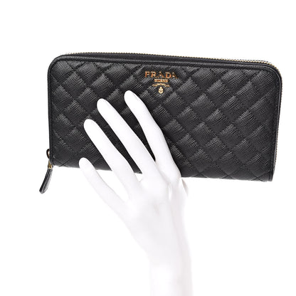 Prada Saffiano Quilted Zip Around Wallet Black 2 of 8