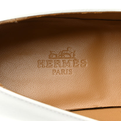 Hermes Calfskin Studded Womens Ancora Moccasin Loafers 37.5 White 7 of 10