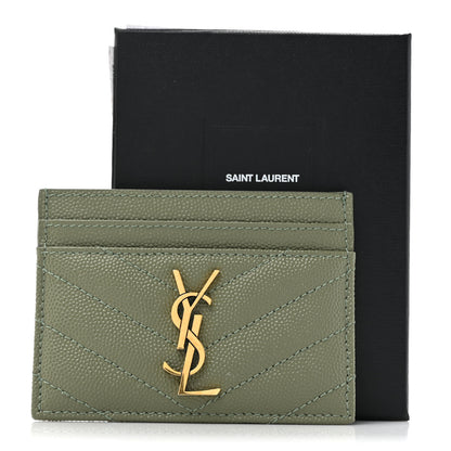 Saint Laurent Grain De Poudre Matelasse Chevron Monogram Credit Card Case Light Sage 8 of 8