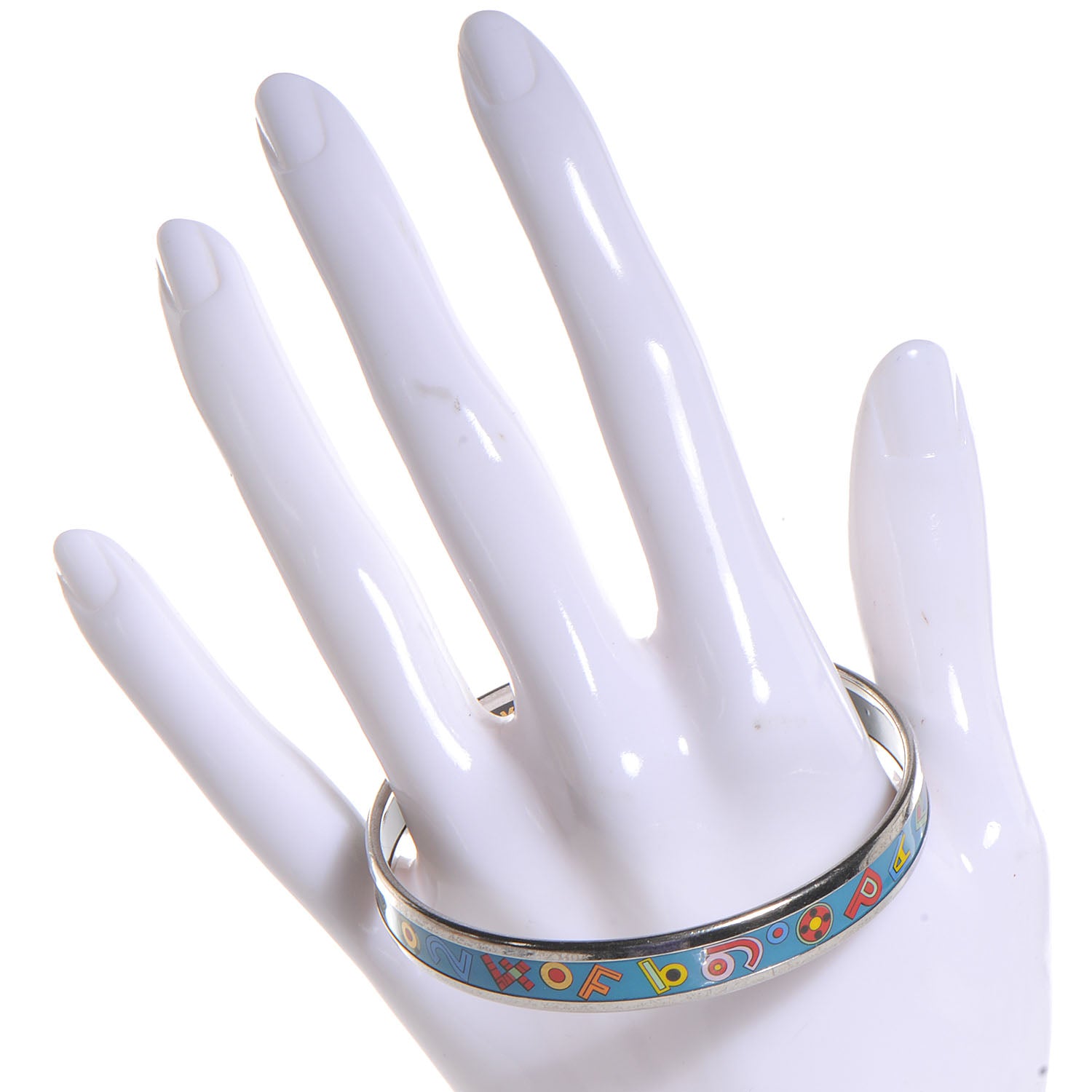 Hermes Enamel Narrow Tohu Bohu Printed Bracelet Bleu 65 2 of 5