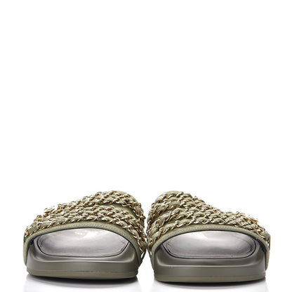 Chanel Canvas Chain Flat Sandals 37 Khaki 2 of 9