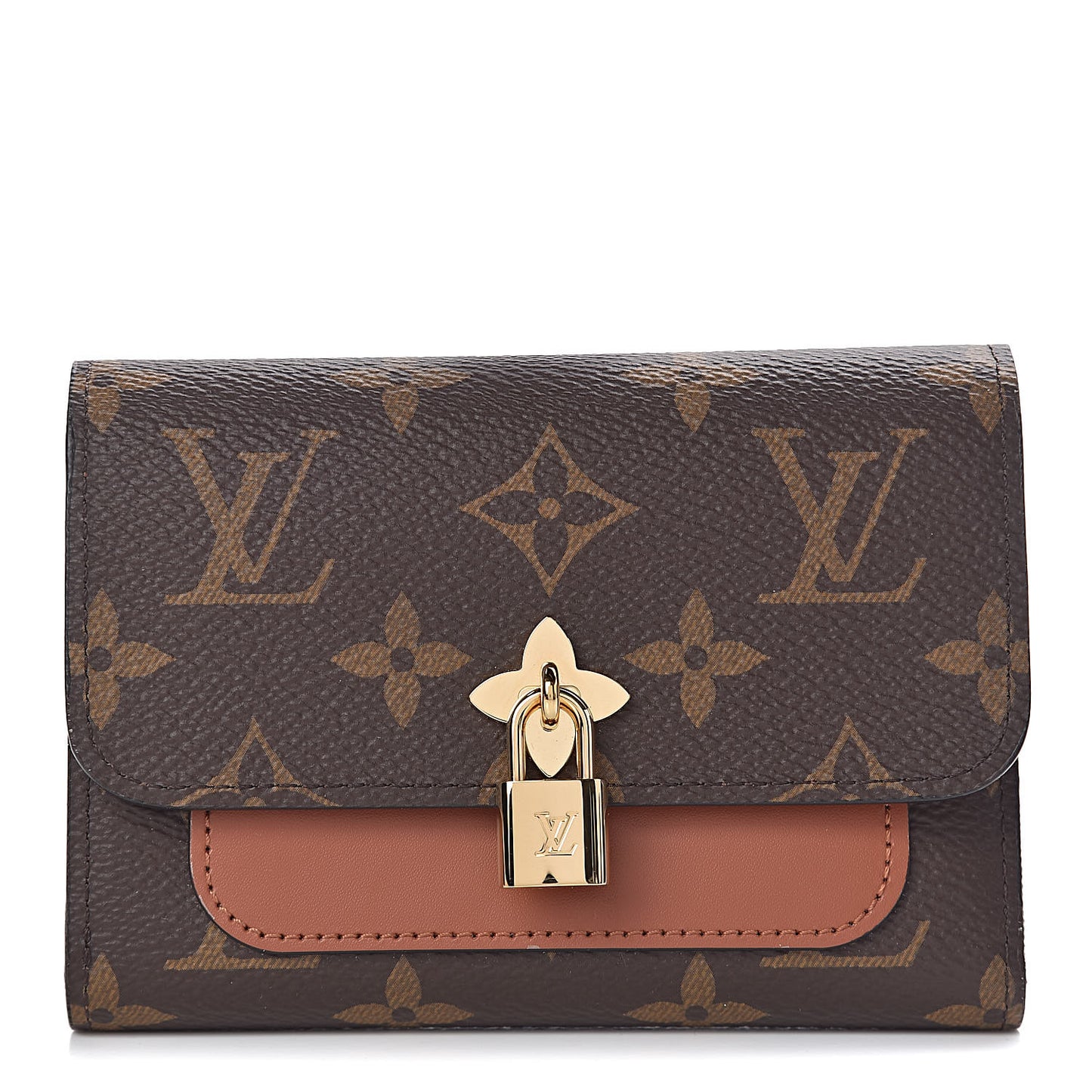 Monogram Flower Lock Compact Wallet Caramel