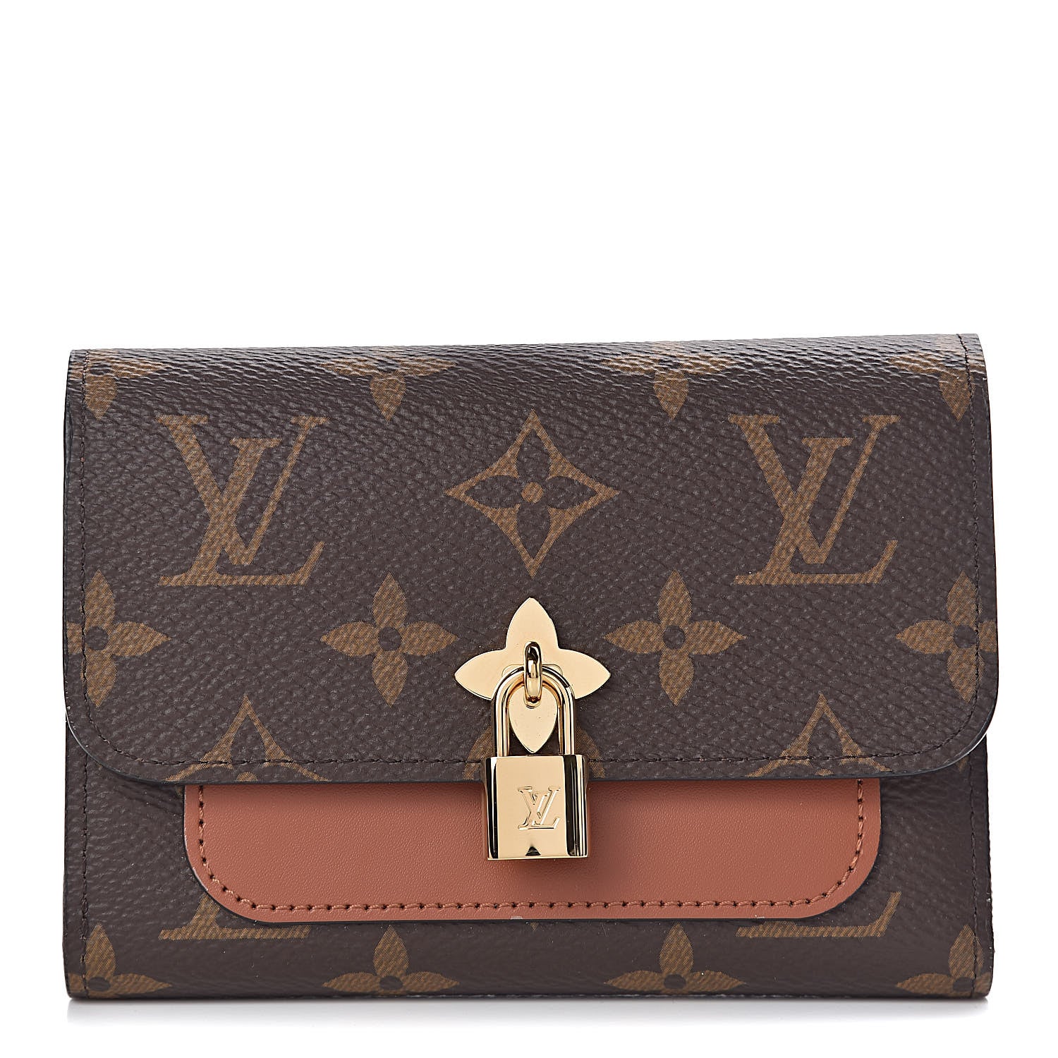 Louis Vuitton Monogram Flower Lock Compact Wallet Caramel 1 of 8