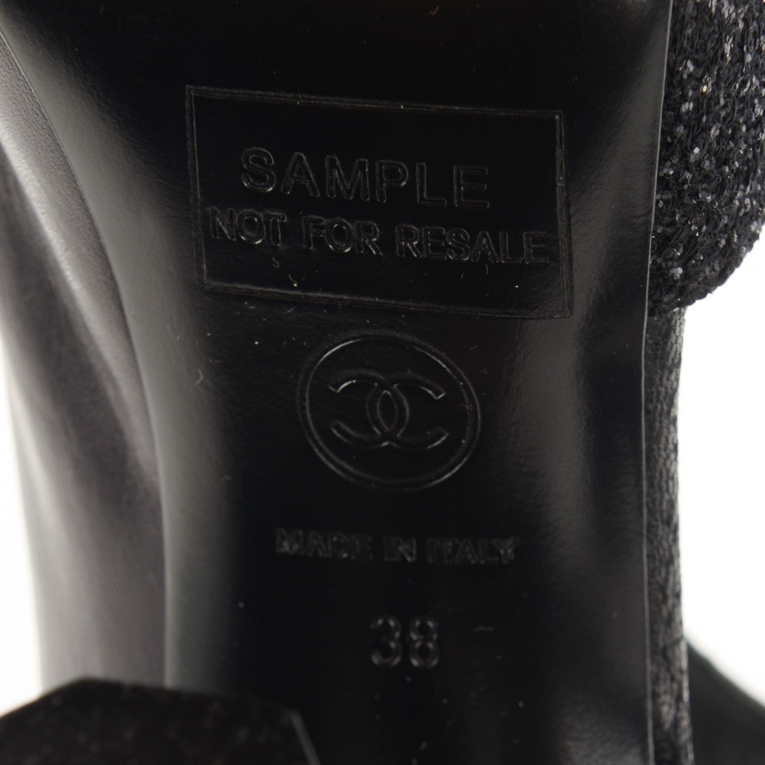 Chanel Lambskin Calfskin Tweed Crystal Age Open Booties 38 Black 6 of 7