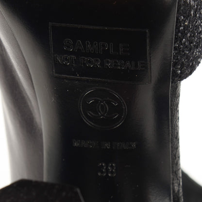 Chanel Lambskin Calfskin Tweed Crystal Age Open Booties 38 Black 6 of 7