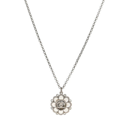 Chanel Crystal CC Flower Pendant Necklace Silver 1 of 3