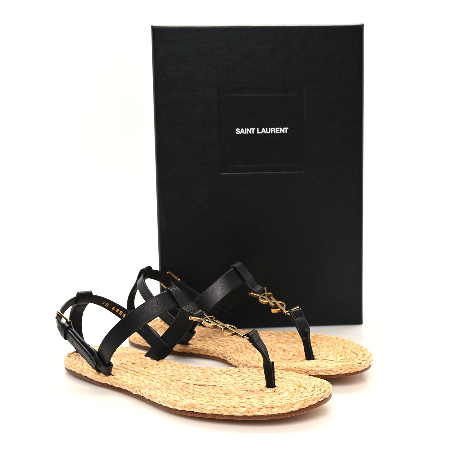 Calfskin Raffia Cassandra Monogram Sandals 38.5 Black