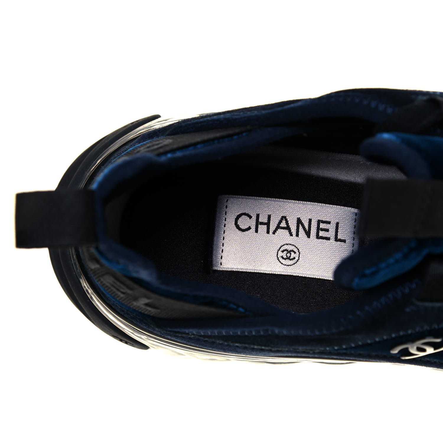 Chanel Suede Calfskin Velvet Grosgrain CC Sneakers 39.5 Navy Blue Black 7 of 9