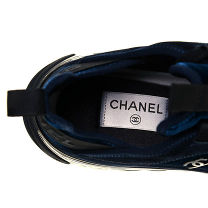 Chanel Suede Calfskin Velvet Grosgrain CC Sneakers 39.5 Navy Blue Black 7 of 9