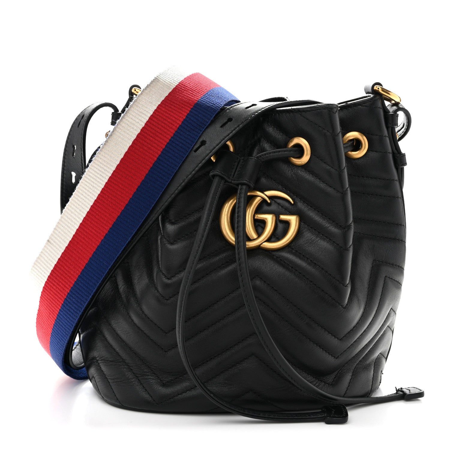 Gucci Calfskin Matelasse Sylvie Web GG Marmont Bucket Bag Black 1 of 15
