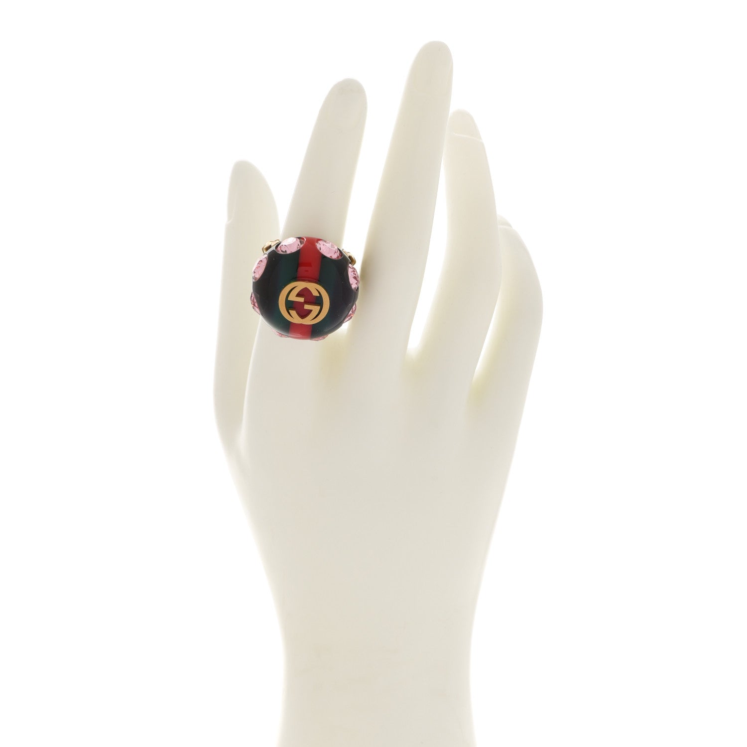 Gucci Crystal Resin Sylvie Vintage Web Ring S Green Red 2 of 5