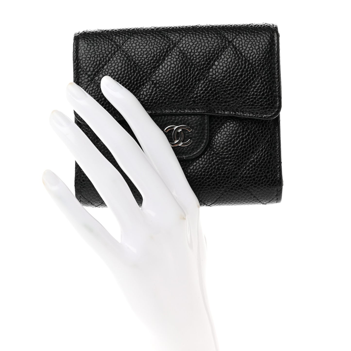 Caviar Quilted Compact Flap Wallet Black