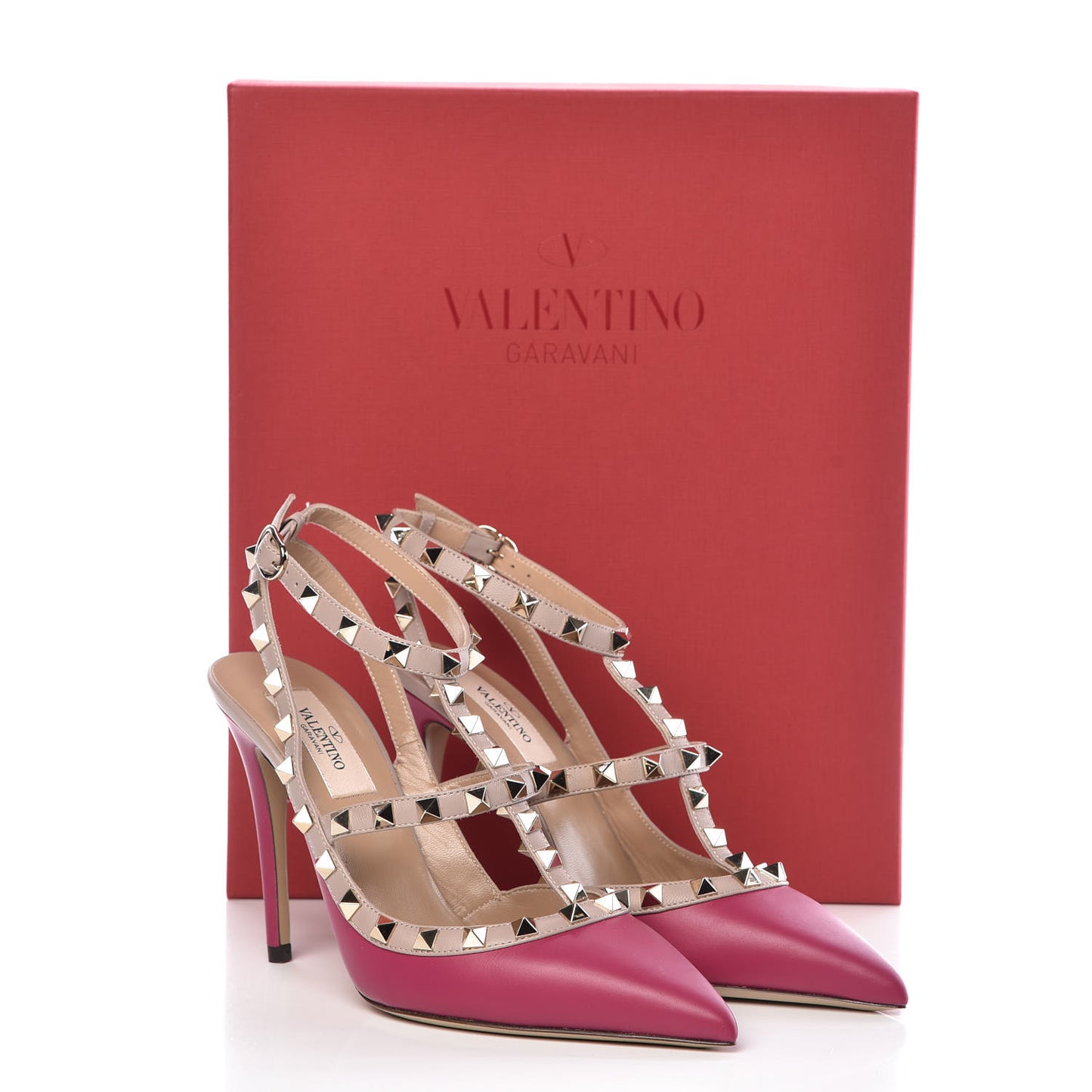 Nappa Rockstud Ankle Strap Pumps 37.5 Deep Cyclamin Poudre