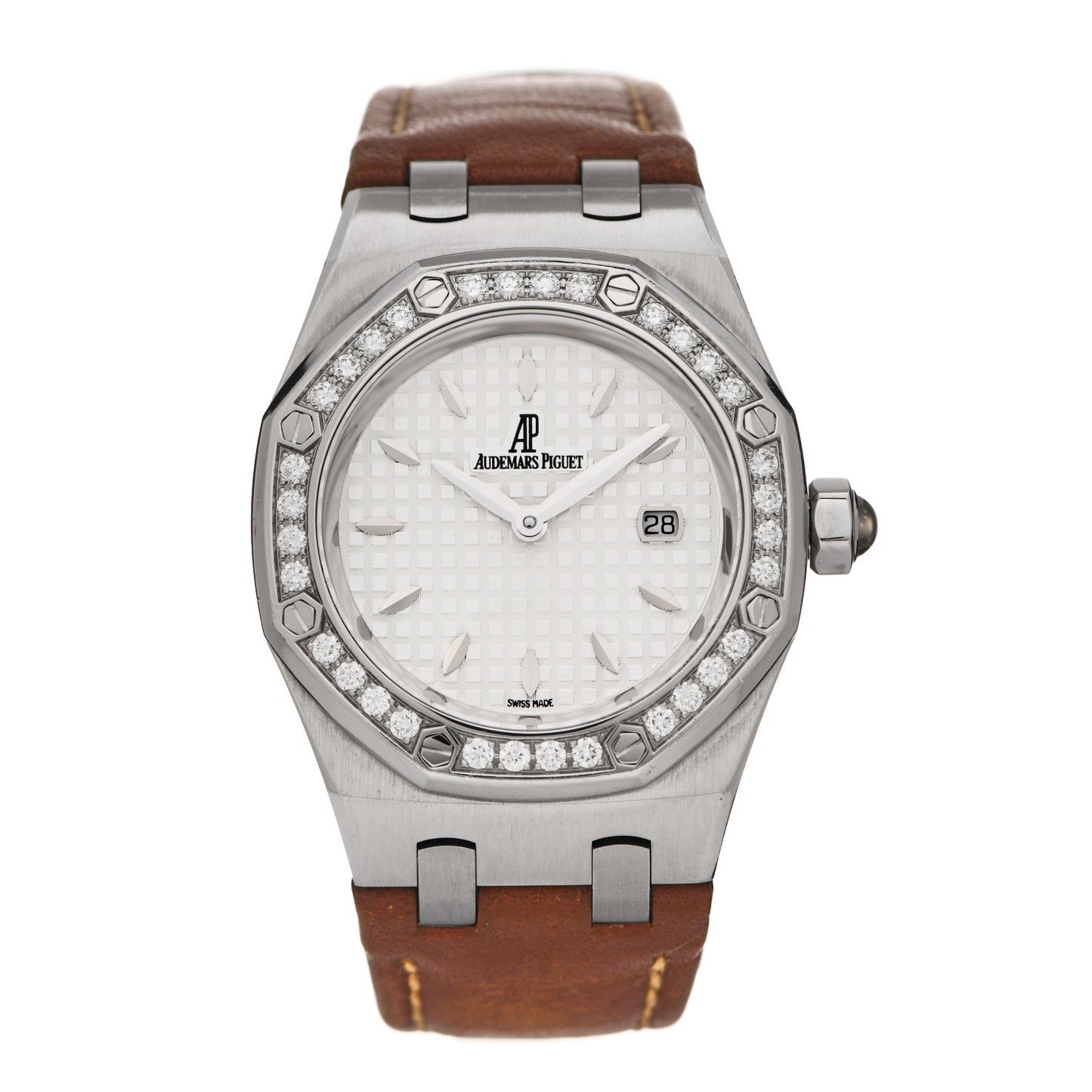 Stainless Steel Calfskin Diamond 33mm Royal Oak Quartz Watch Brown 67651ST.ZZ.1261ST.01