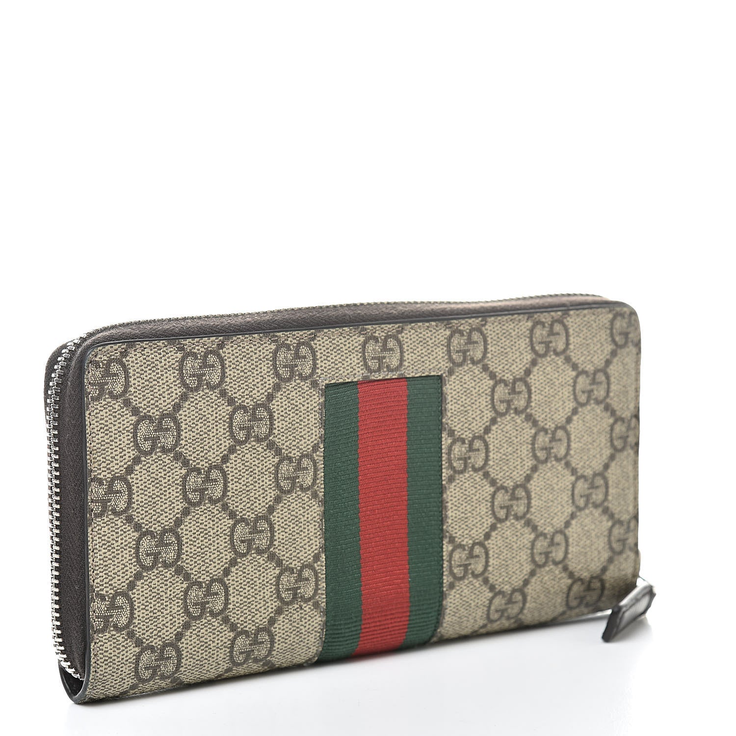 Gucci GG Supreme Monogram Web Bee Zip Around Wallet Beige Cocoa 3 of 9
