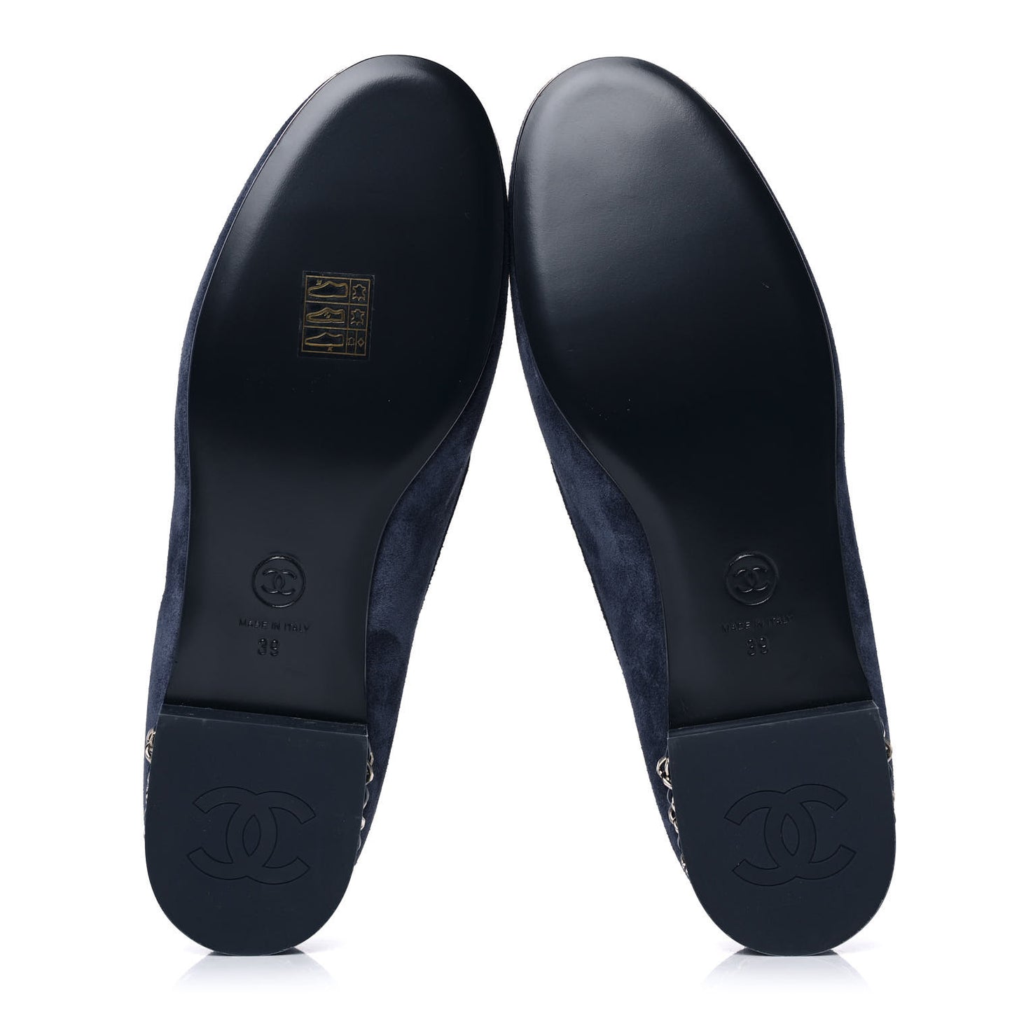 Suede Calfskkin CC Chain Mocassin Loafers 39 Dark Blue