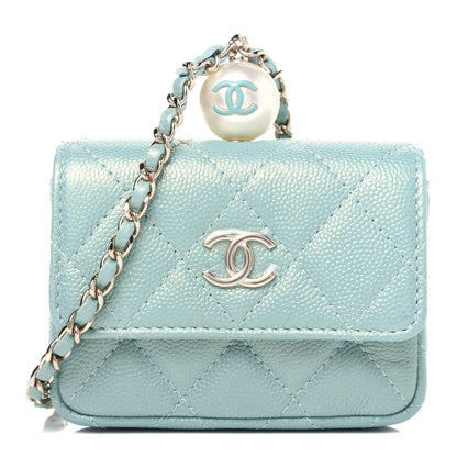 Chanel Iridescent Caviar Quilted Pearl On Top Coin Purse With Chain Light Green 1 of 12