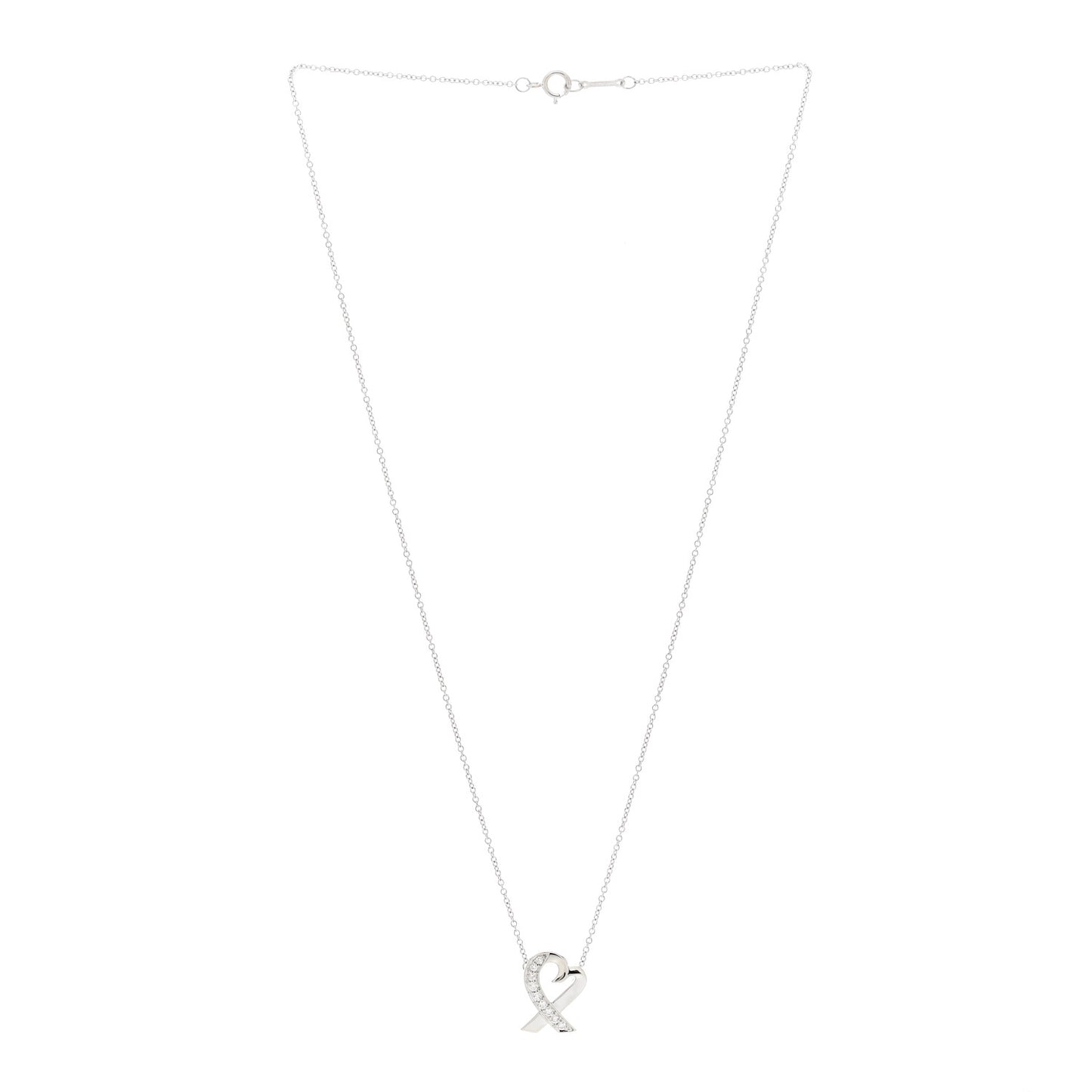 18K White Gold Diamond Small Paloma Picasso Loving Heart Necklace