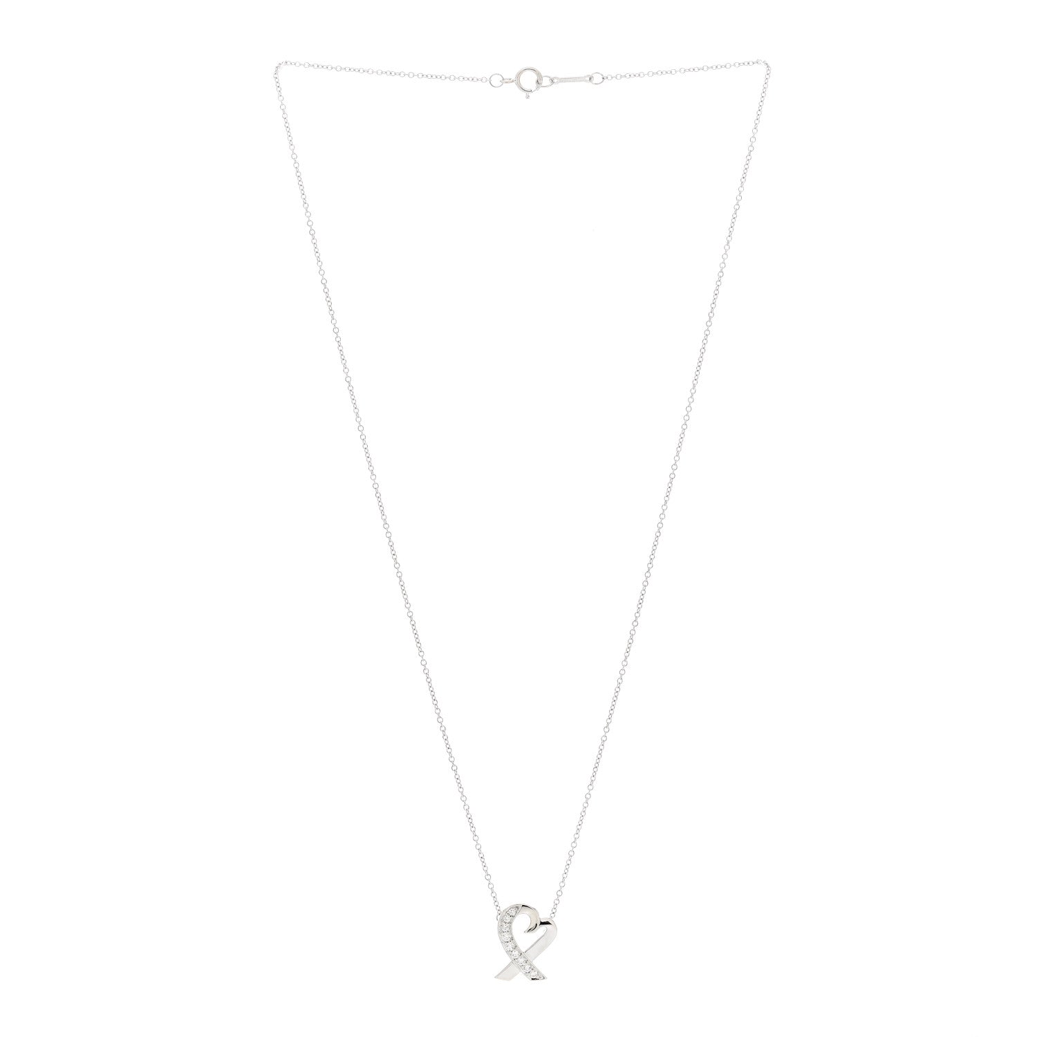 Tiffany 18K White Gold Diamond Small Paloma Picasso Loving Heart Necklace 3 of 4