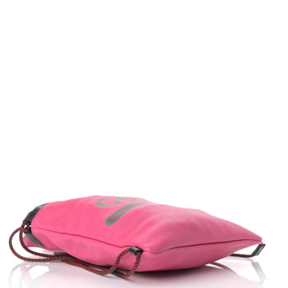 Gucci Grained Calfskin Logo Drawstring Backpack Box Pink Green Black 5 of 12