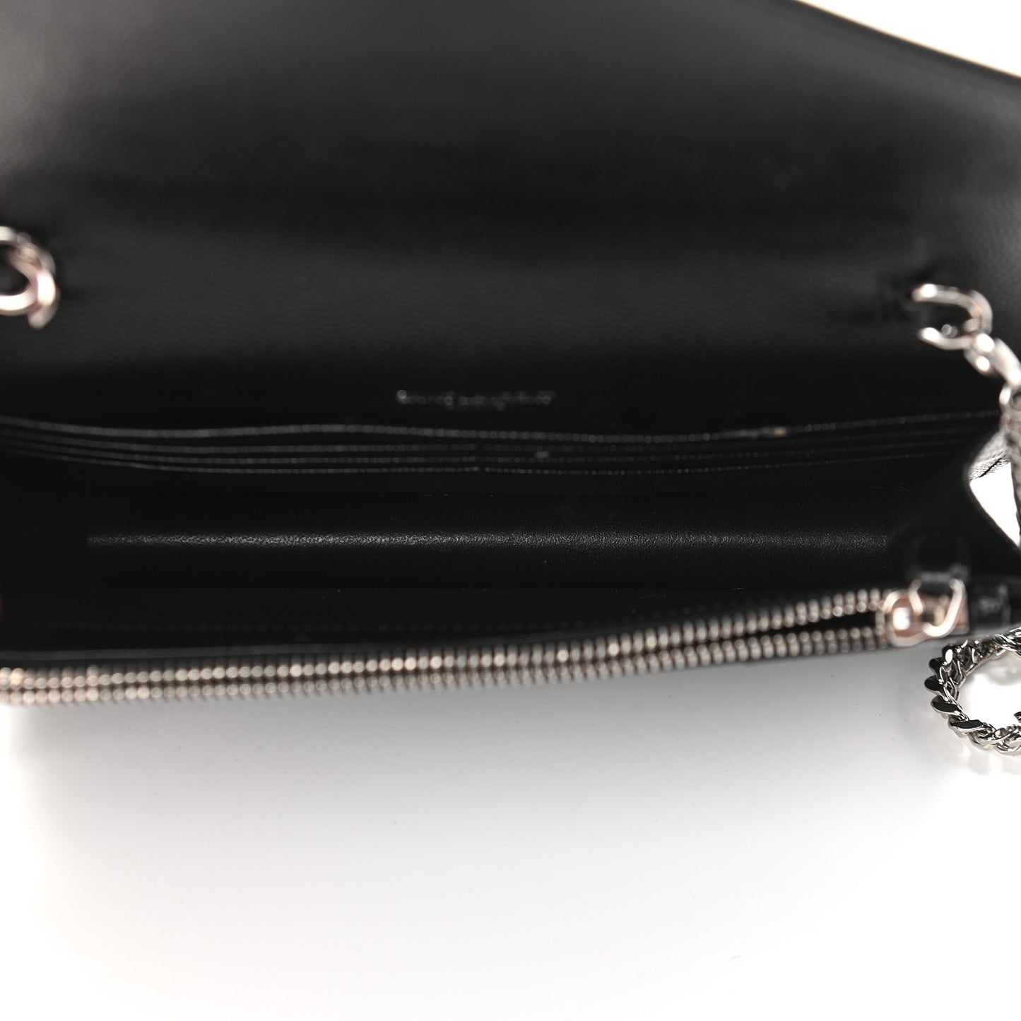 Grain De Poudre Matelasse Chevron Monogram Envelope Chain Wallet Black