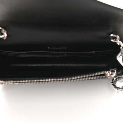 Saint Laurent Grain De Poudre Matelasse Chevron Monogram Envelope Chain Wallet Black 5 of 11