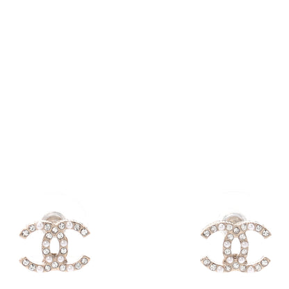 Chanel Pearl Crystal CC Charms Stud Earrings Light Gold 1 of 4