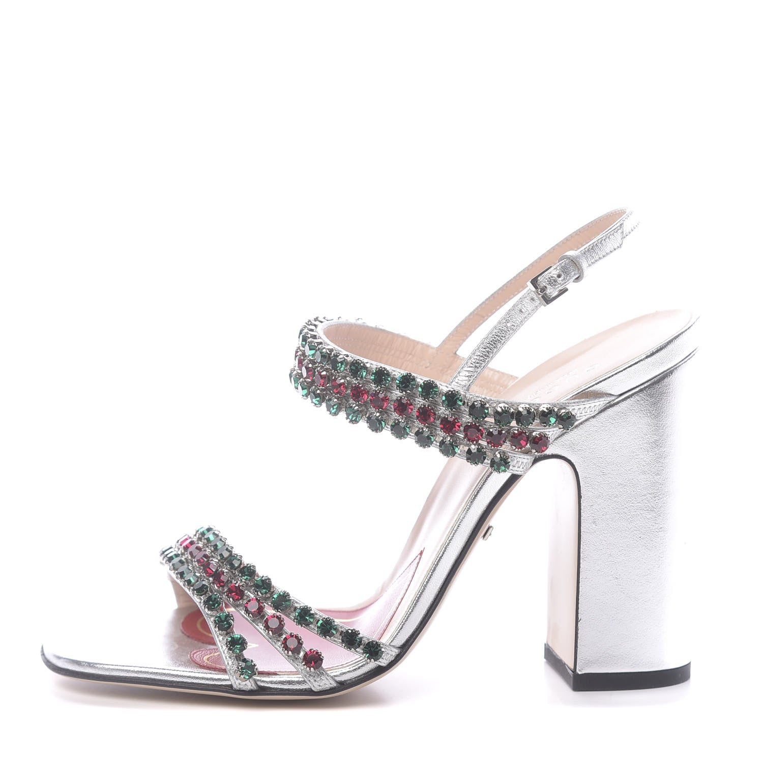 Gucci Nappa Silk Crystal Bertie High Heel Sandals 38 Argento 1 of 11