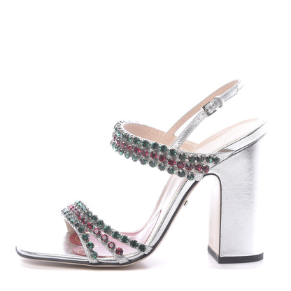 Gucci Nappa Silk Crystal Bertie High Heel Sandals 38 Argento 1 of 11