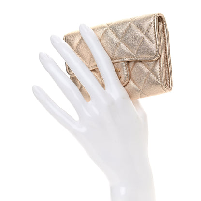 Chanel Metallic Lambskin Quilted Flap Card Holder Wallet Gold 2 of 10