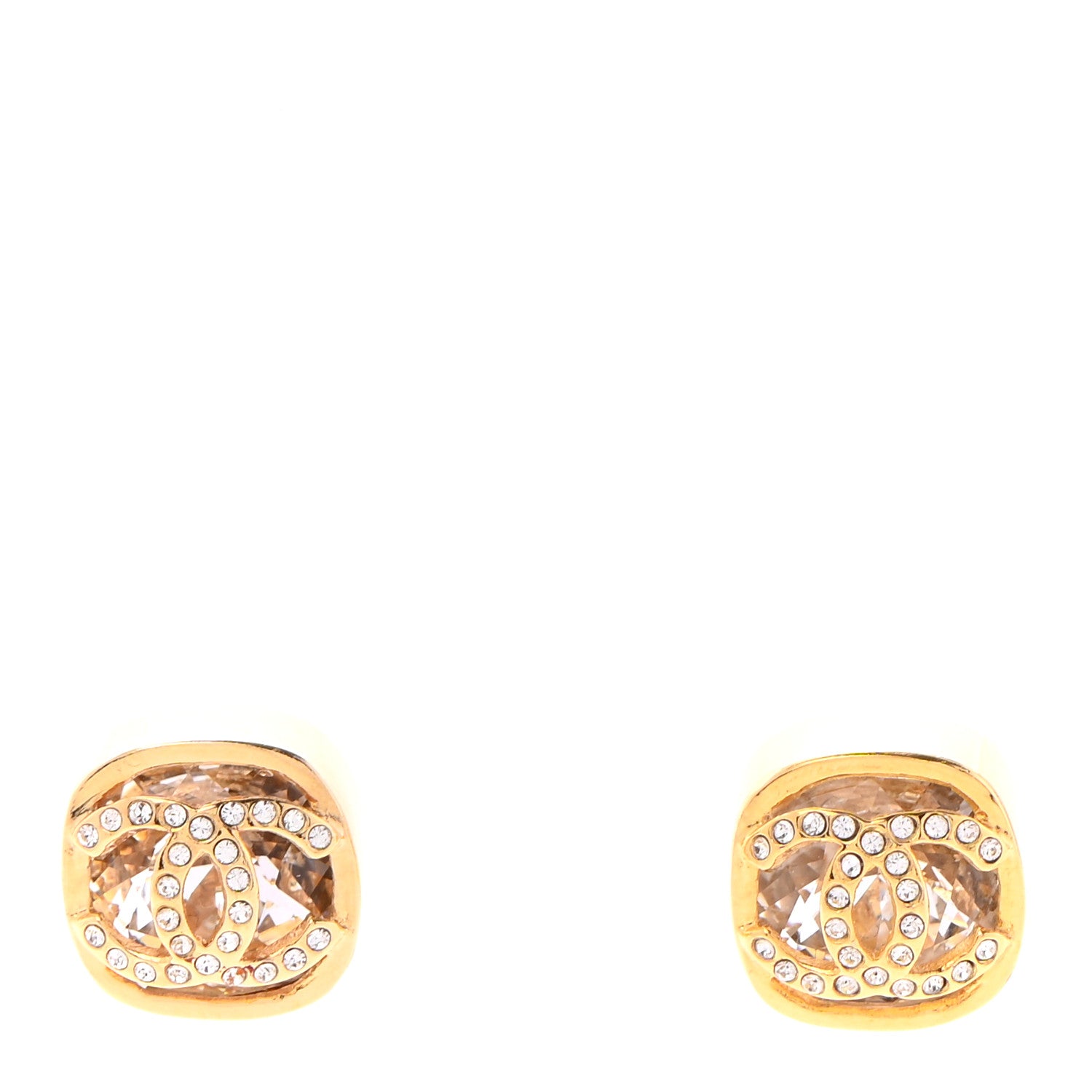 Chanel Crystal CC Square Earrings Gold 1 of 4