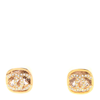 Chanel Crystal CC Square Earrings Gold 1 of 4