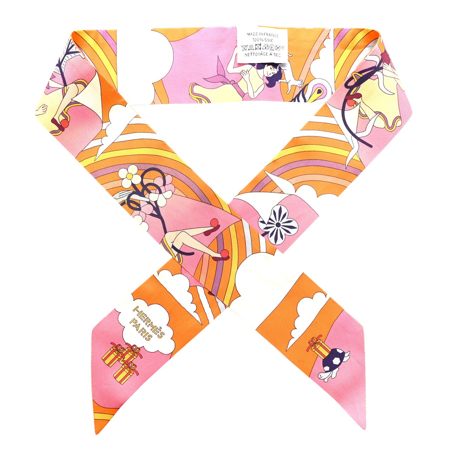 Hermes Silk Carres Volants Twilly Orange Rose Malaba 1 of 7